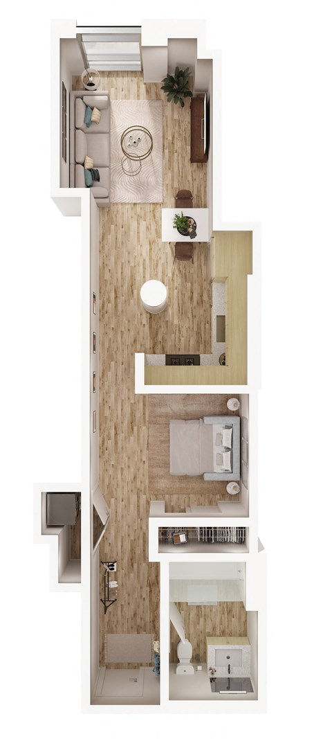 Floor plan for studio, 1 bath, 483 sqft